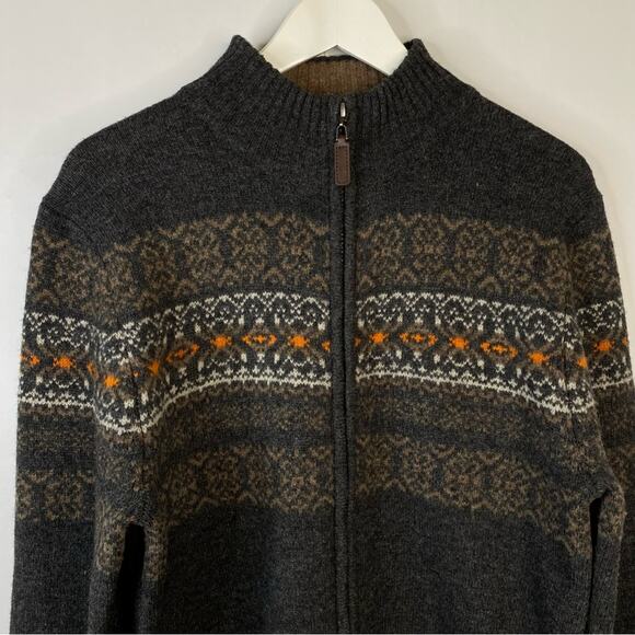 Telluride Clothing Fair-Isle Full Zip Cardigan Wool Blend Charcoal Gray Medium - Picture 3 of 13